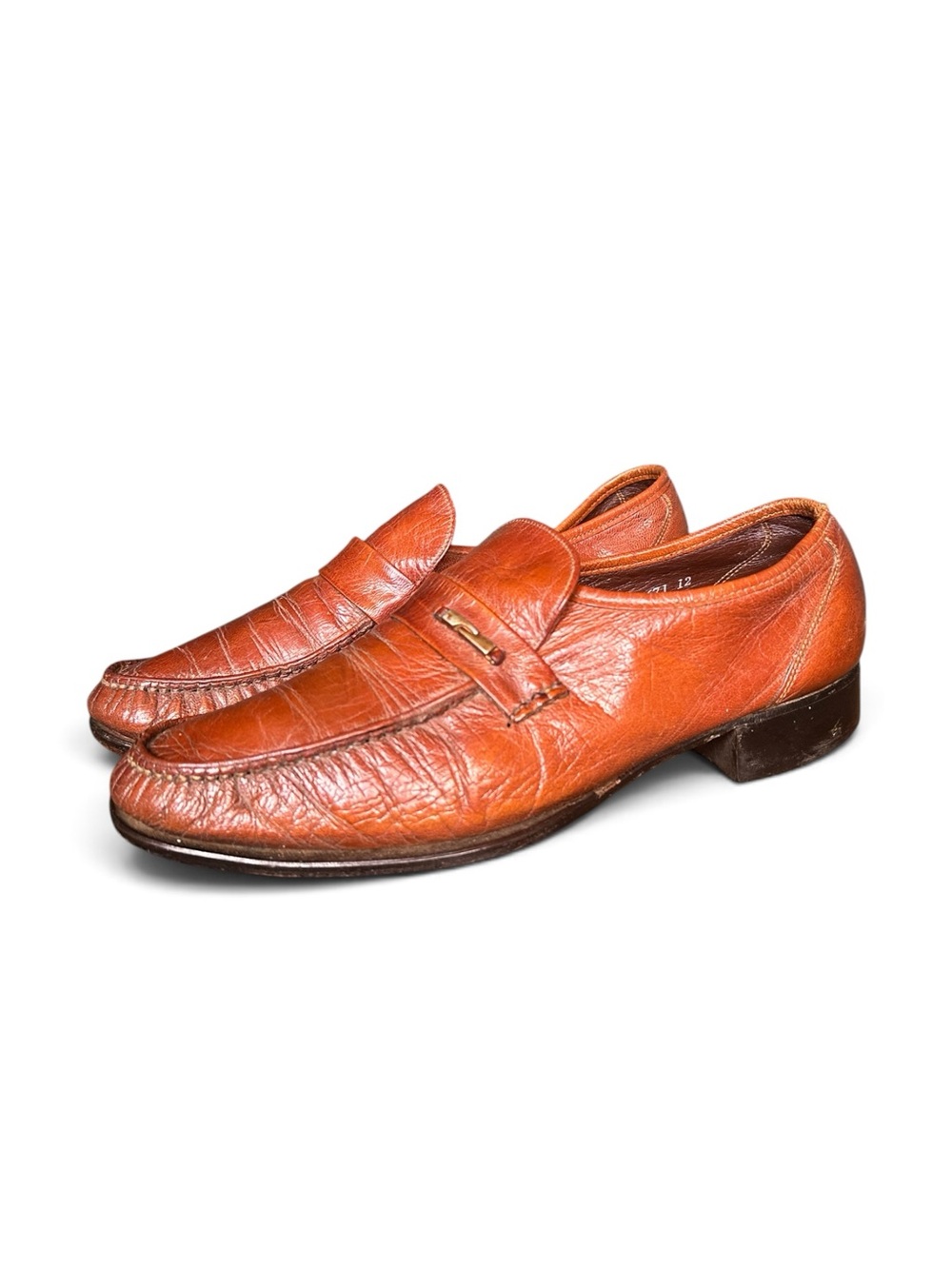 Vintage Florsheim Men's Leather Penny Loafers 1970s - Cognac Brown size 11D Moc